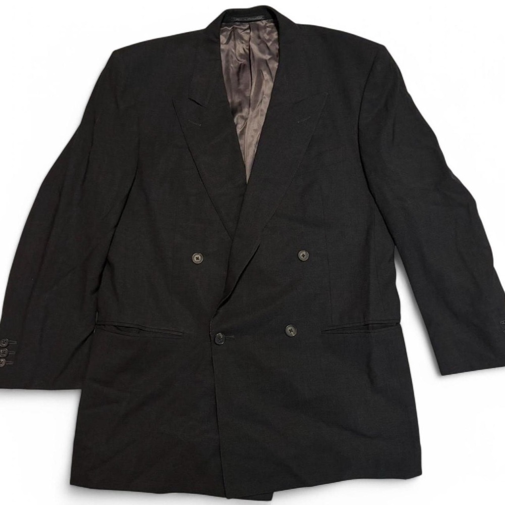 VTG Zegna 42R Taglio Esclusivo Black Check Blazer Double Breasted Italy Y2K - Picture 1 of 9